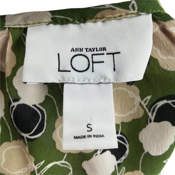 Ann Taylor Loft Peasant Blouse Size S Green Flowers Floral Abstract Short Sleeve - Picture 11 of 12